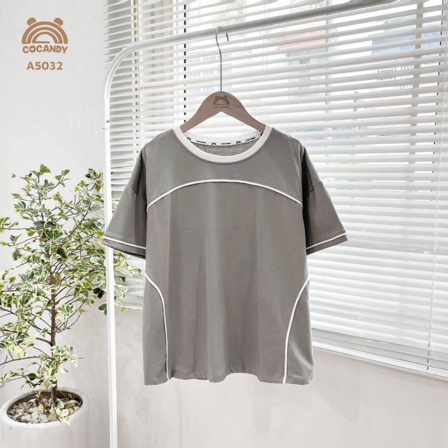 Áo cộc GHI phối viền TRẮNG