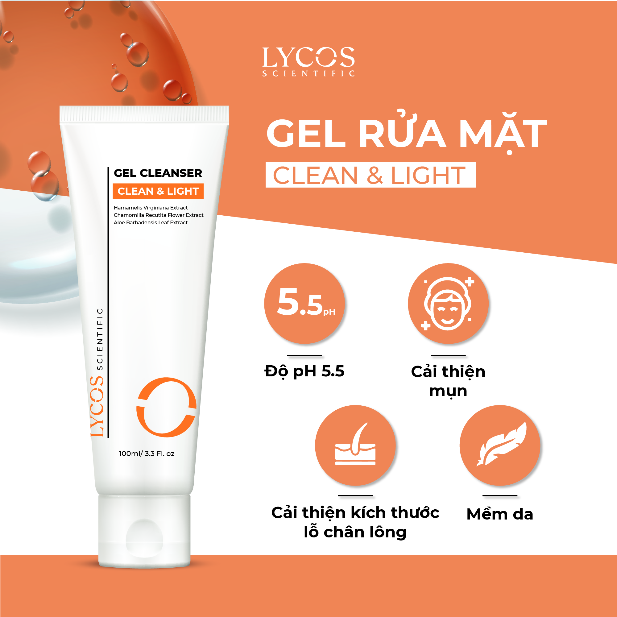 Gel rửa mặt LYCOS Clean & Light Làm Sạch Sâu, Hỗ Trợ Kháng Viêm, Làm Dịu Da 100ml_thumbnail_3