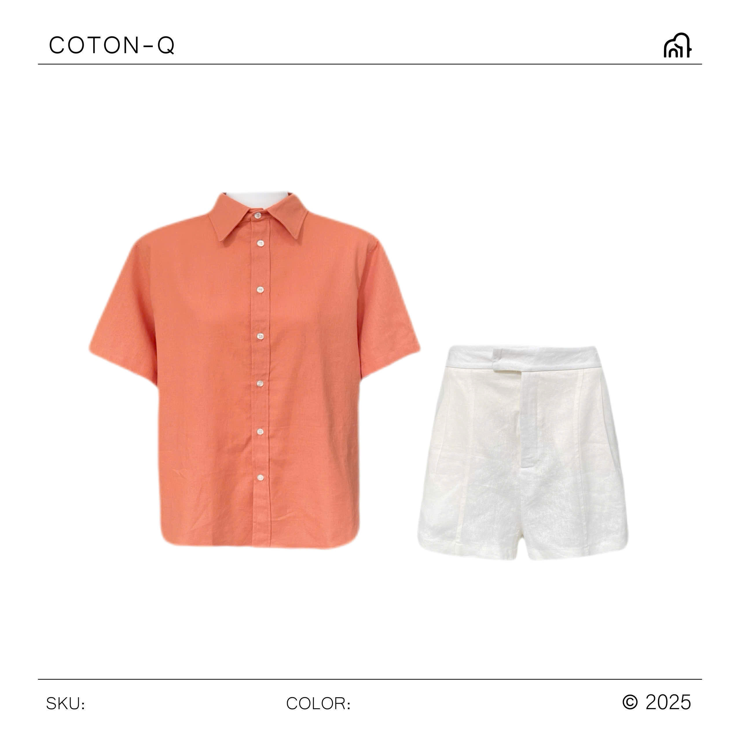 HJ110 Set áo somi cam + quần short linen