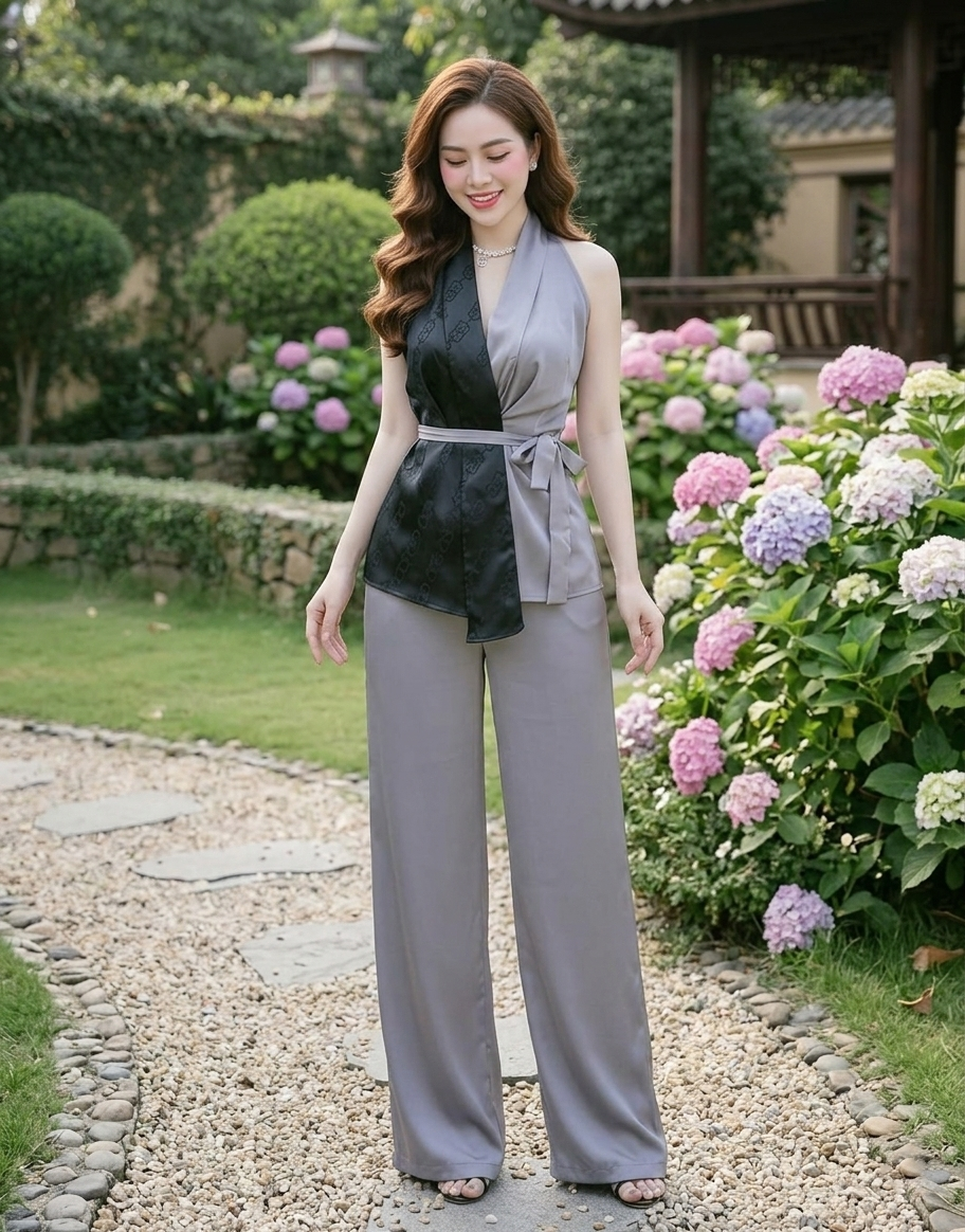 Set bộ áo cổ V quần ống rộng_thumbnail_4