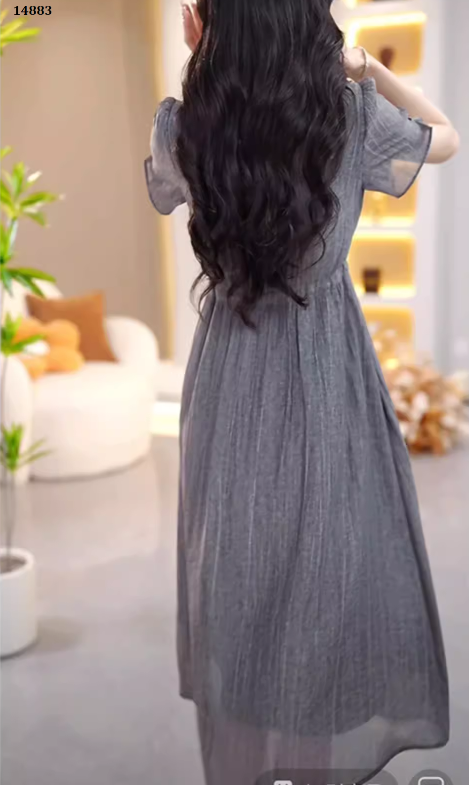 14883-Đầm xám xoè kết nút eo rút dây cách điệu ( voan lụa, lót)_thumbnail_1