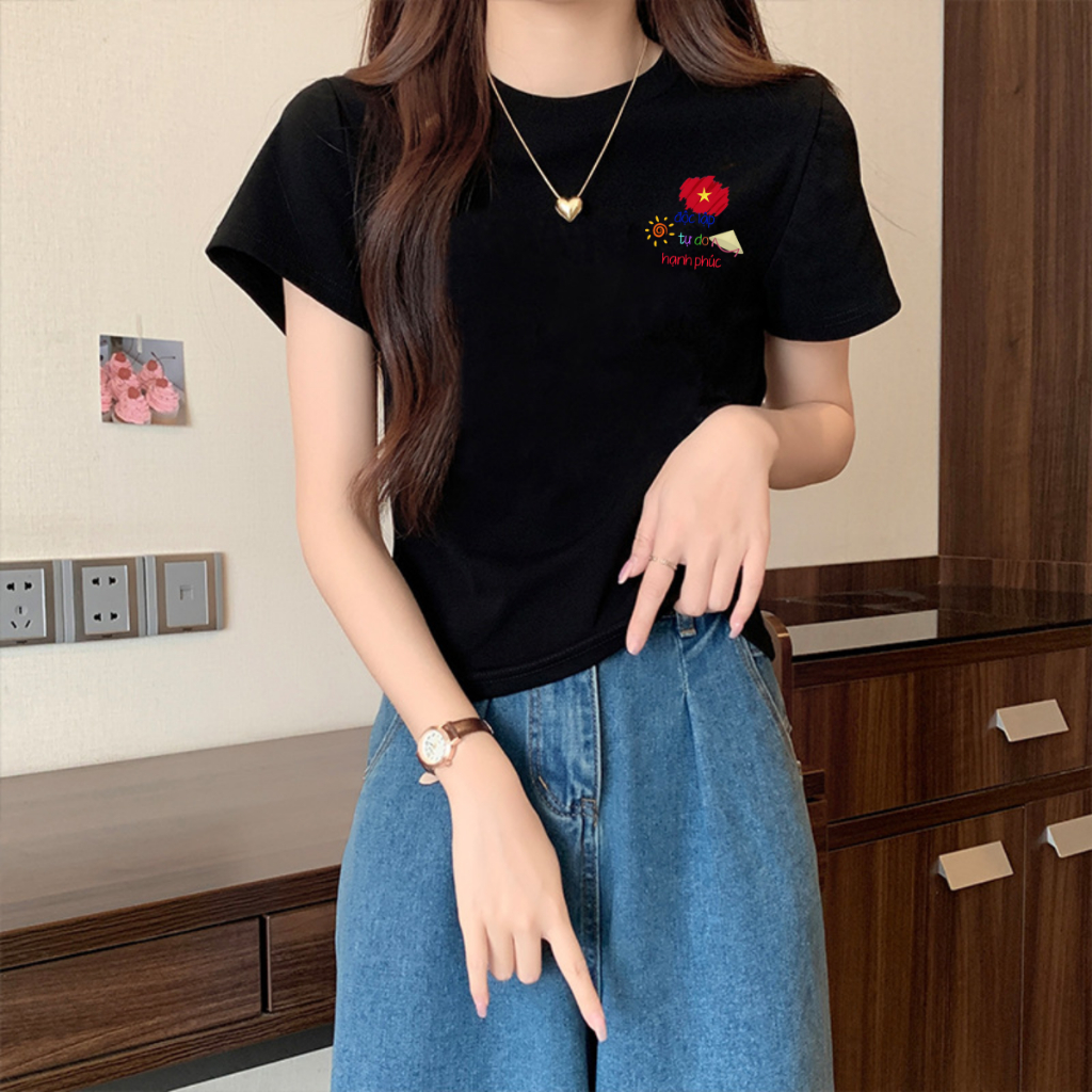Áo Baby tee 'Tôi yêu Việt Nam' in hình 'Cờ đỏ sao vàng'nhỏ  - Áo phông Baby tee nữ LOZA ET001_thumbnail_2
