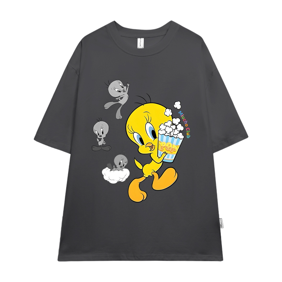 Áo thun nữ form rộng vịt vàng 2111 Miucho vải cotton 4c 220gsm cổ tròn in mix_thumbnail_0