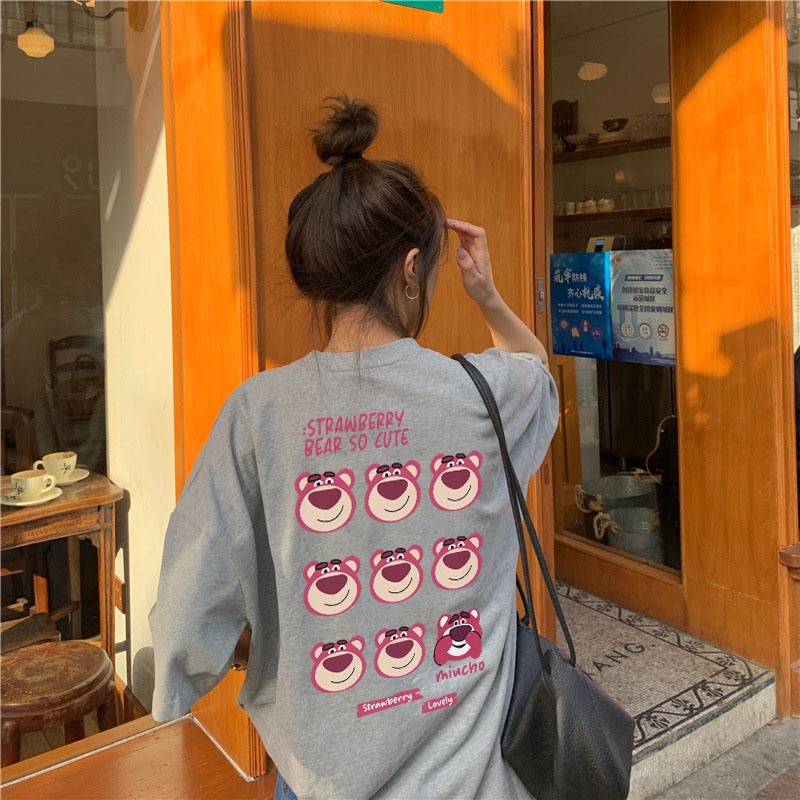 Áo thun gấu dâu lotso form rộng AT364 Miucho basic tee tay lỡ dành cho nam nữ in graphic_thumbnail_2