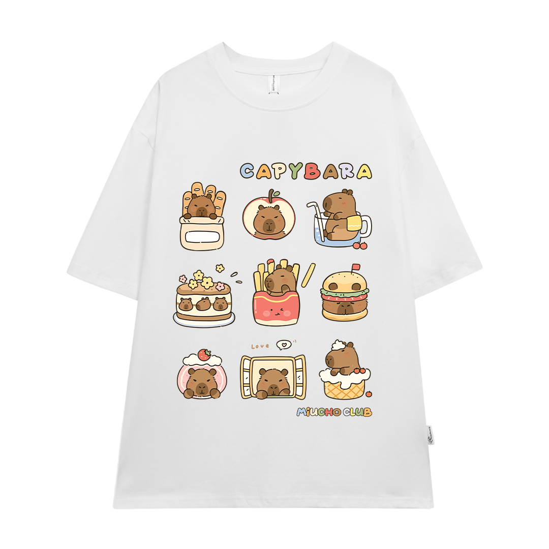 Áo thun chuột Capybara form rộng local brand ATD1224 Miucho tay ngắn vải cotton thoáng mát cổ tòn in mix_thumbnail_0