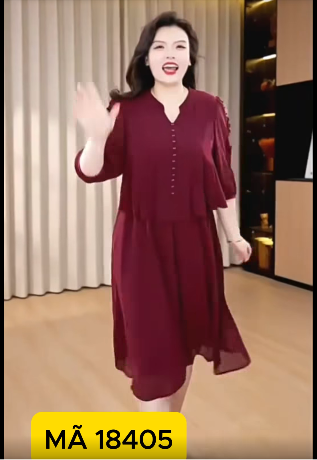 18405-Đầm xòe voan đỏ đô tay lở giả rời ( voan,lót)