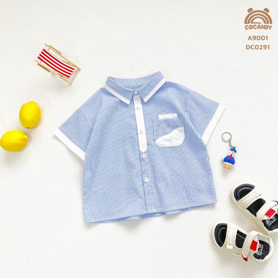 Áo cộc sơ mi kẻ XANH phối nẹp trắng túi ngực_thumbnail_1