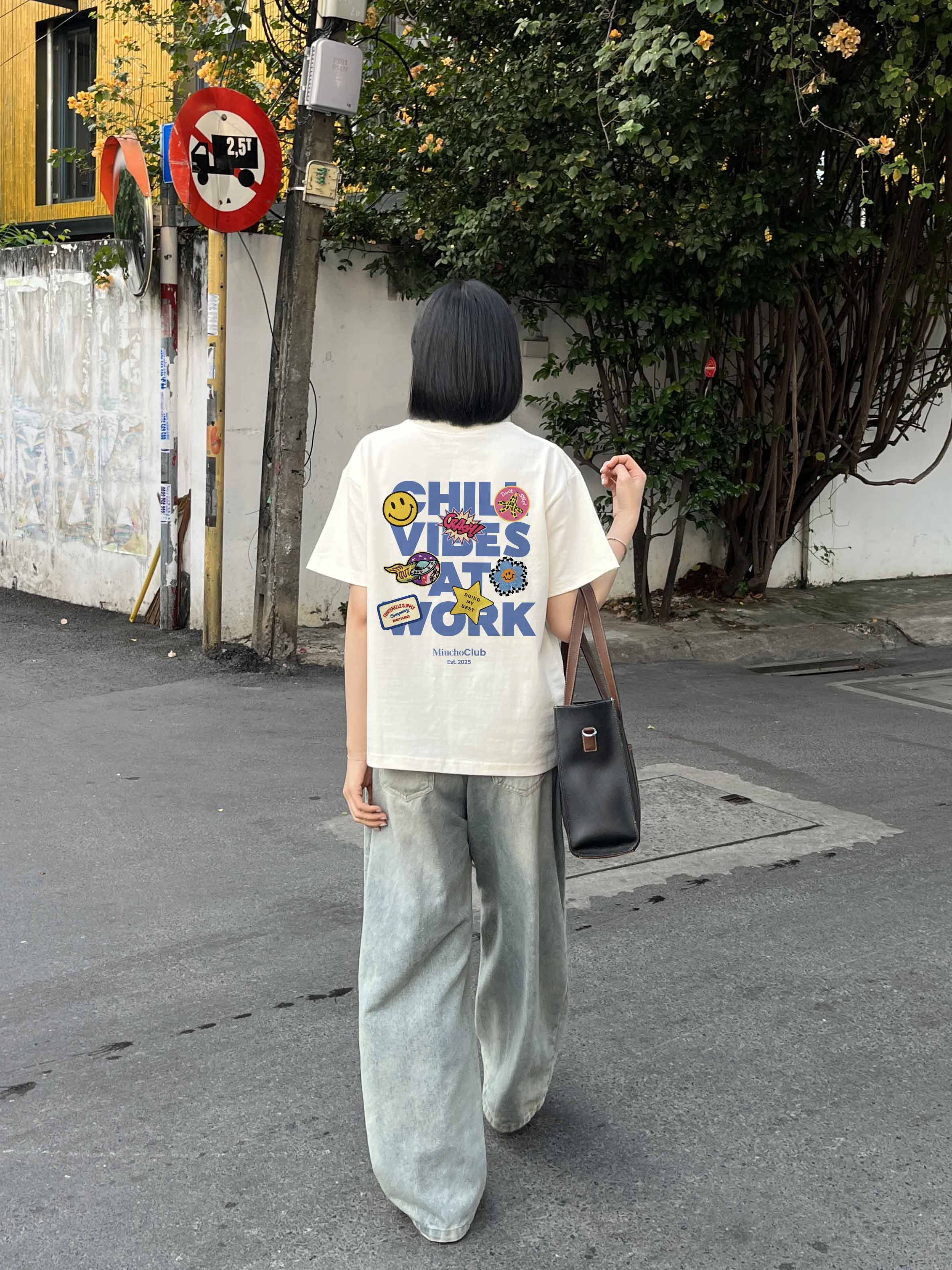 Áo thun boxy chill vibes AXD2435 Miucho cổ tròn vải cotton 2c 250gsm đứng form in mix_thumbnail_3