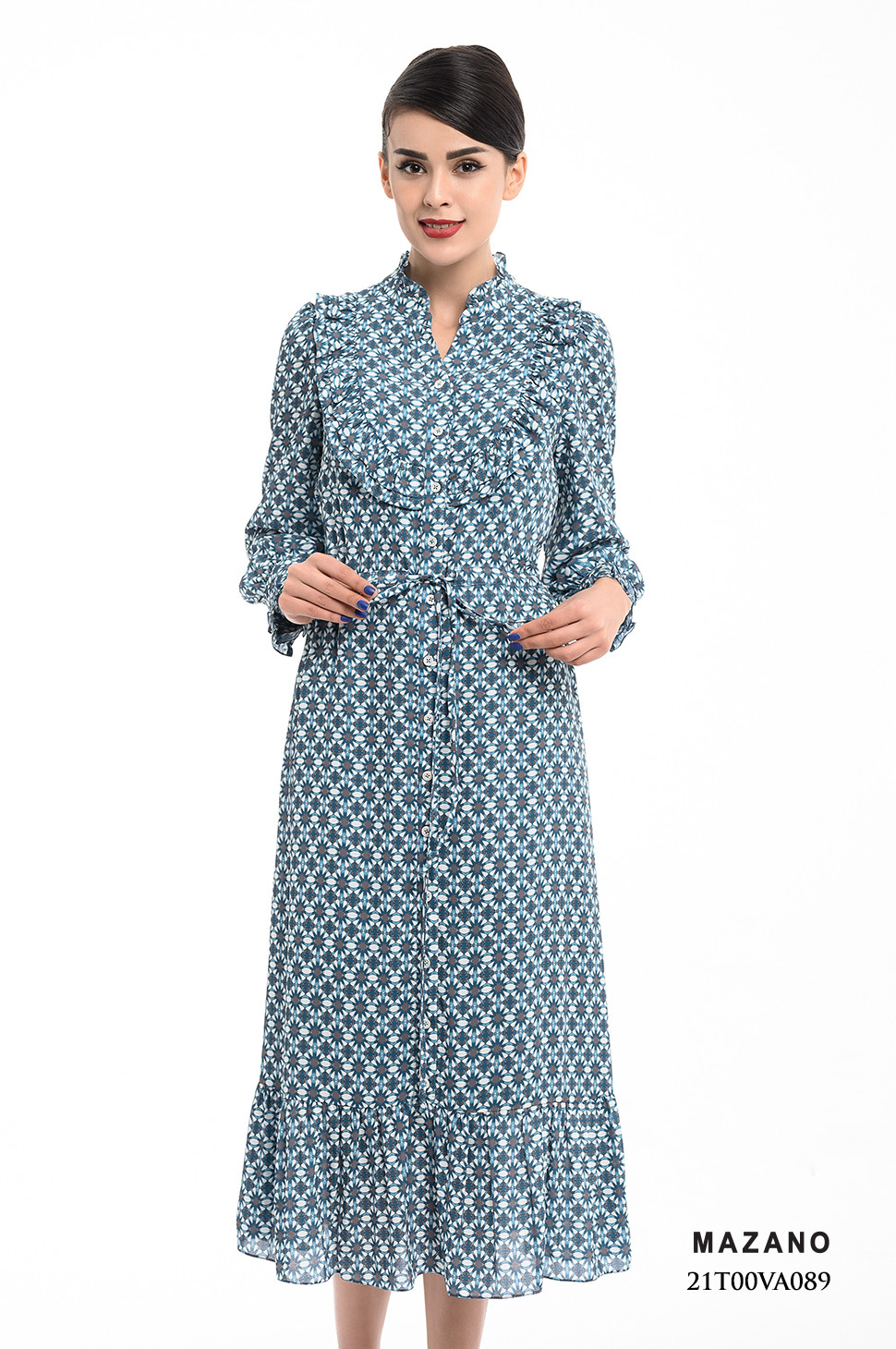 Đầm suông họa tiết rút dây bèo cổ_thumbnail_1