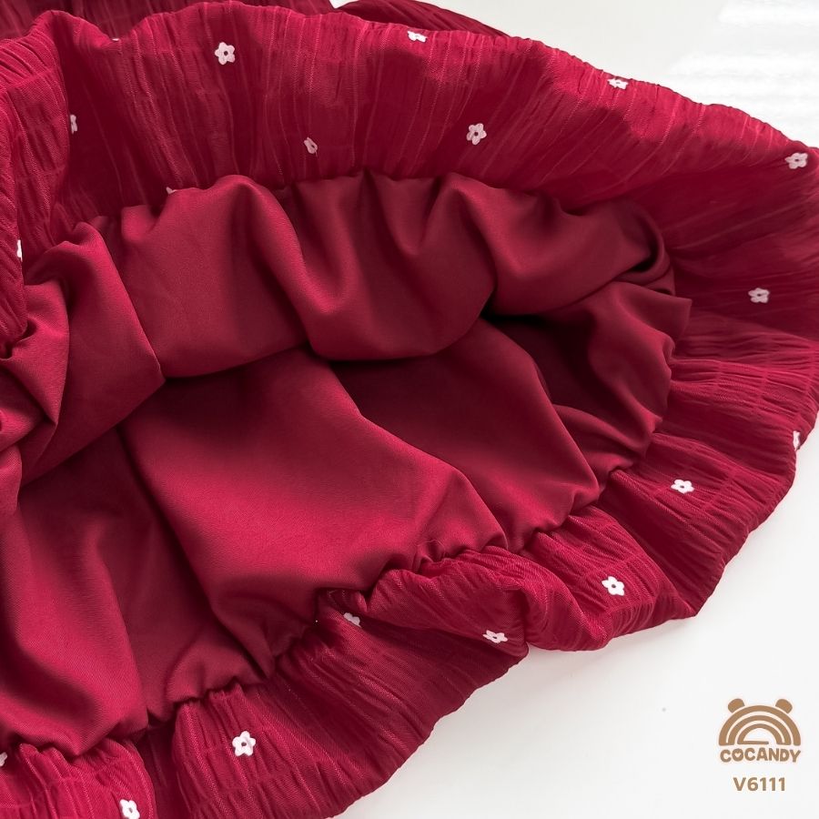 Váy cộc ĐỎ sát nách họa tiết hoa nhí trắng cổ nơ_thumbnail_4