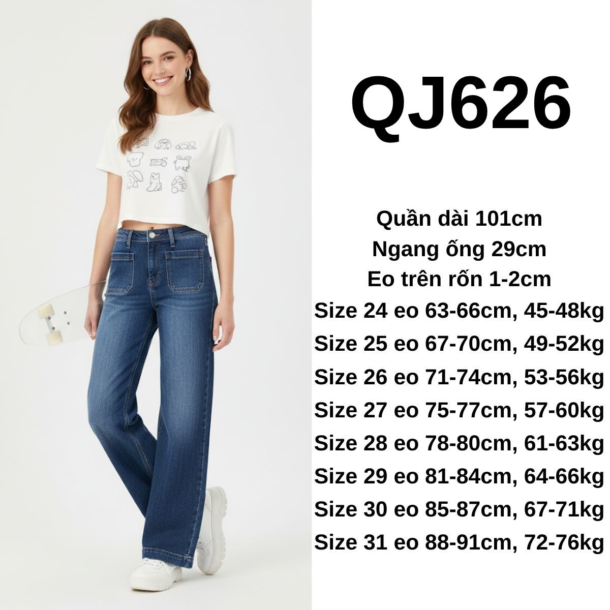 QJ626 Quần jeans túi đắp
