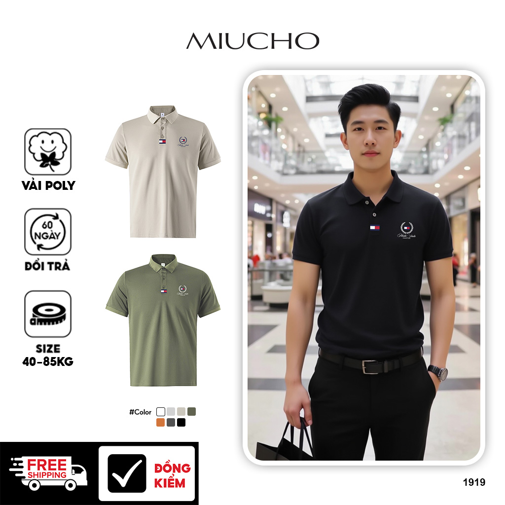 Áo polo nam form vừa 1919 Miucho Iconic vải cá sấu đứng form thoáng mát in mix_thumbnail_1