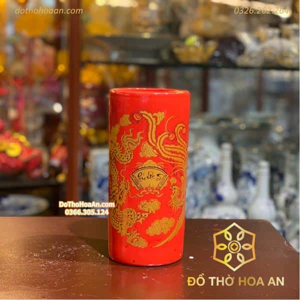 Ống Hương Sứ Men Đỏ Bát Tràng1