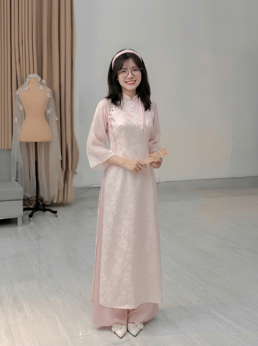 Áo Dài Nữ Hồng Phấn Nhạt