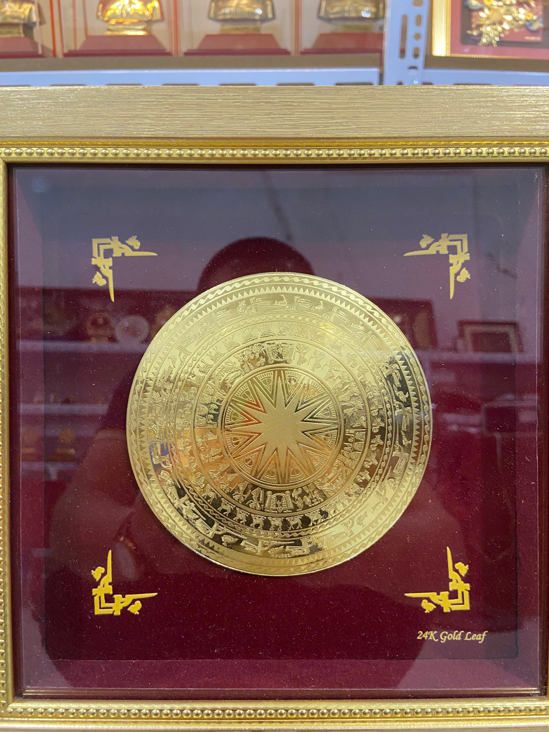 Mặt trống đồng quà tặng mạ vàng 24k KT 24 X 24 CM _thumbnail_2