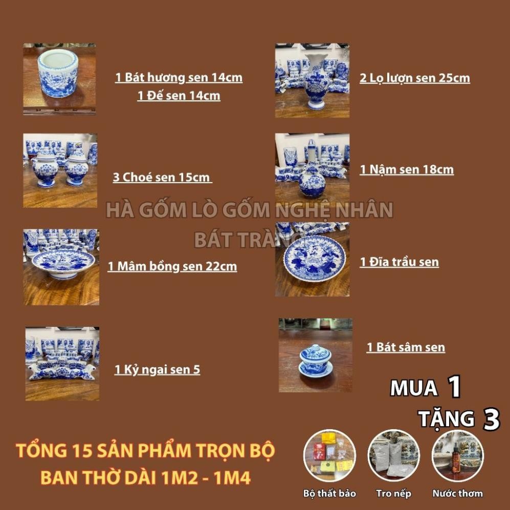 HG212 Đồ Thờ Cúng Bộ 15 món ban thờ 1M2 - 1M4 men lam nghệ nhân Bát Tràng chế tác TẶNG Thất Bảo, Tro Nếp_thumbnail_1
