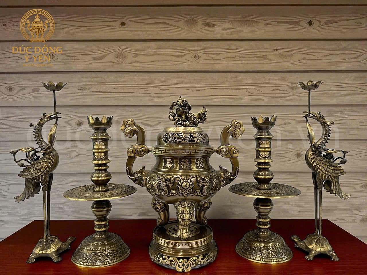 Bộ ngũ sự đúc đồng vàng thau làm màu giả cổ