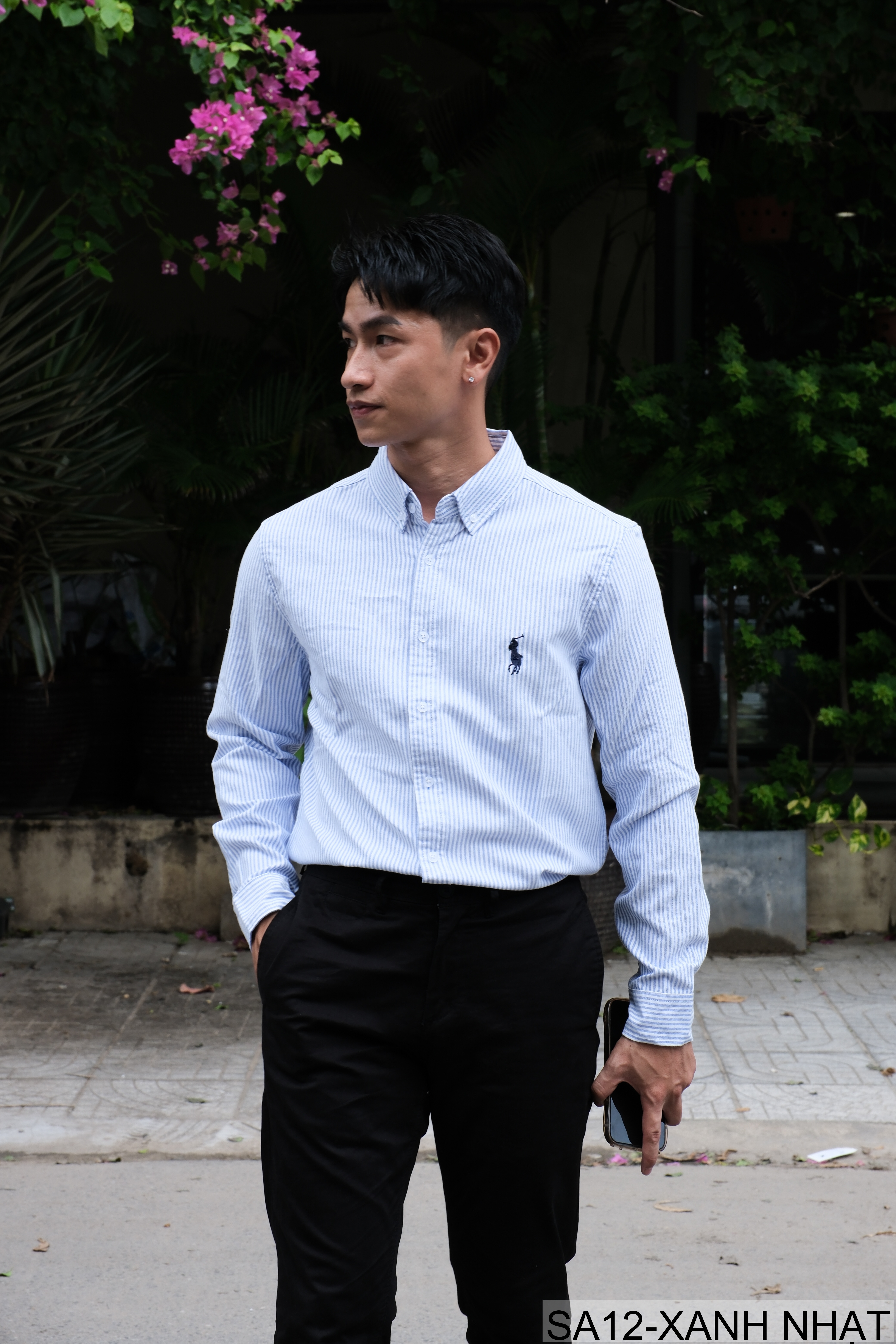 SA12 - Áo sơ mi nam dài tay sọc ngang phong cách Nhật Bản, chất cotton mềm mại, dáng rộng thoải mái