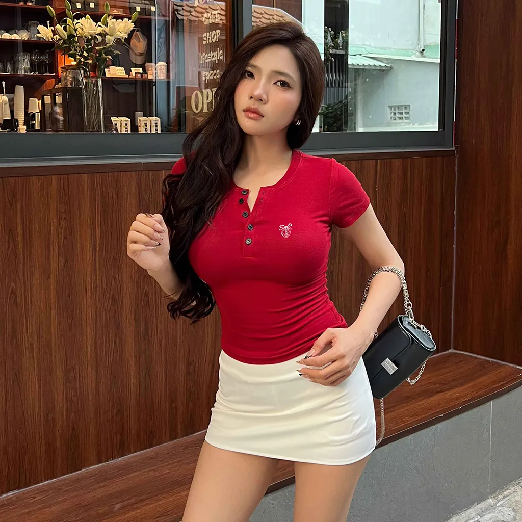 Áo thun ôm body Miucho vải visco thoáng mát tay ngắn cổ nút siêu hack dáng in artwork 2715_thumbnail_5