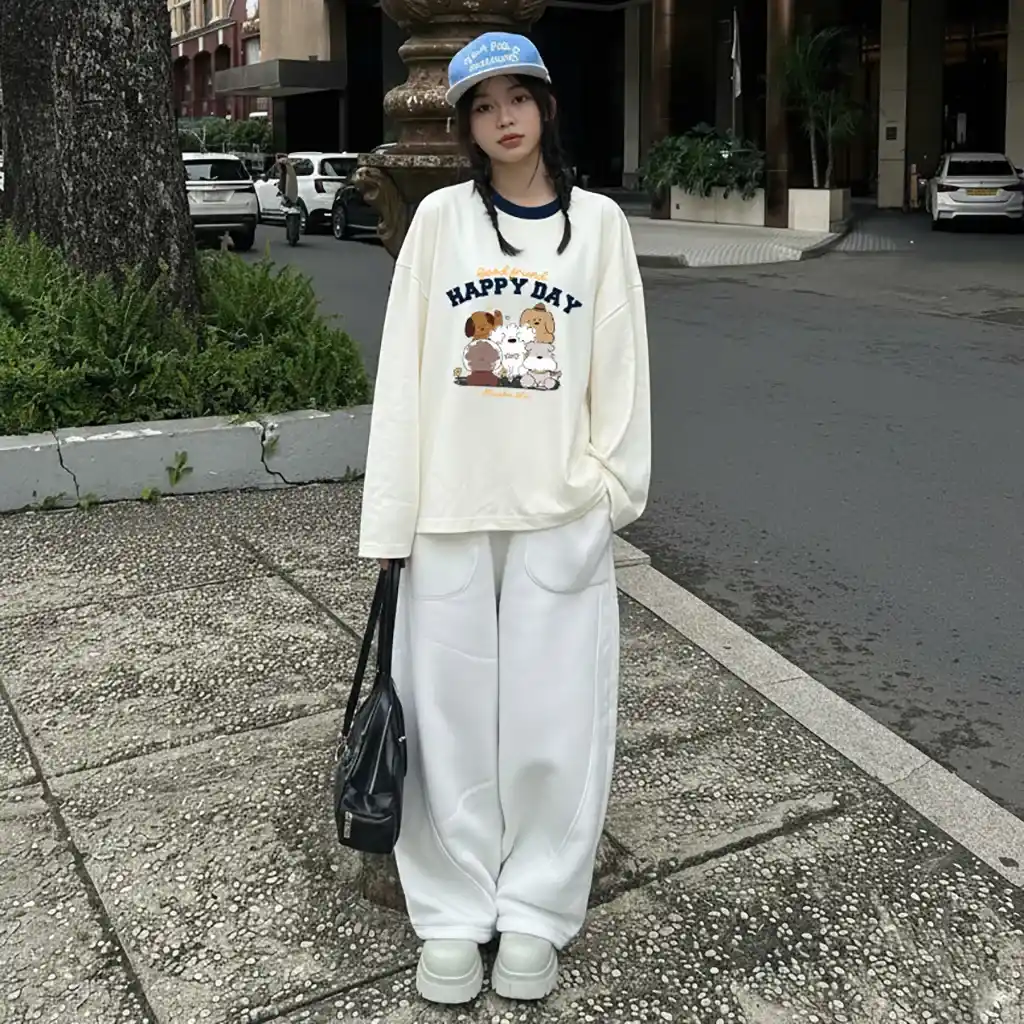 Áo thun form boxy unisex Miucho thoáng mát mềm mại thoải mái tay dài phối cổ gia đình cún 2808_thumbnail_2