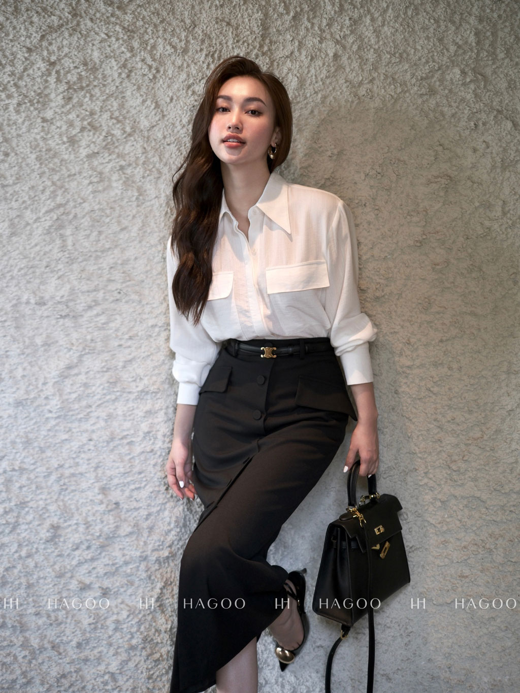 Chân váy bút chì hàng khuy giữa hai nắp túi HAGOO_thumbnail_5