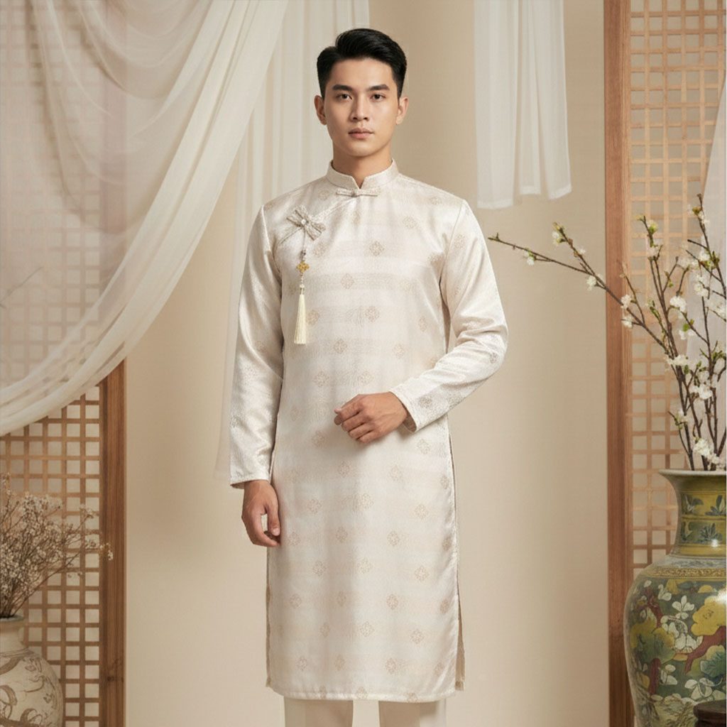 Áo Dài Nam Cách Tân Gấm Vân 2 Lớp Cao Cấp Mặc Tết, Lễ Sự Kiện NA26-01_thumbnail_2