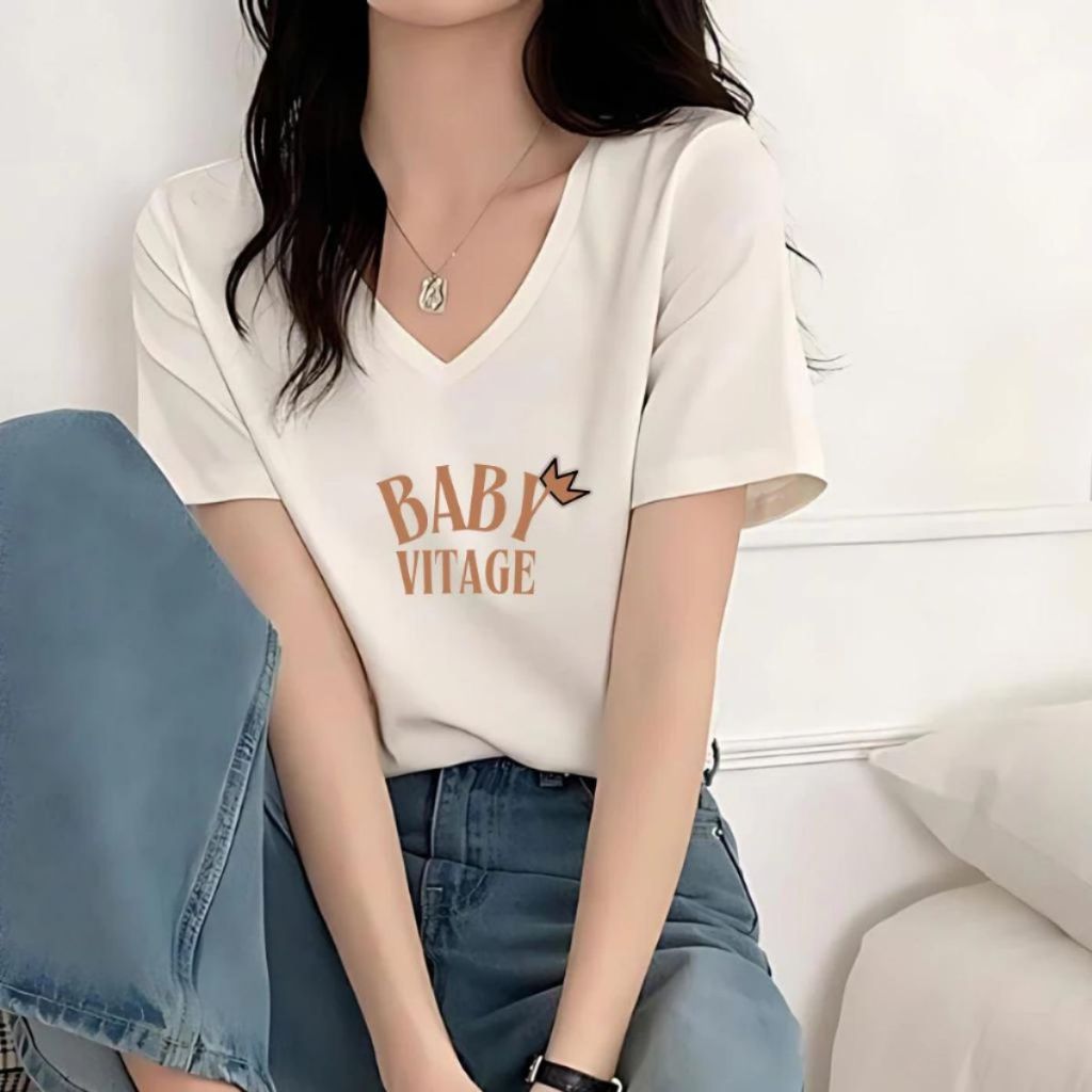 [Form Vừa] Áo thun nữ cổ tim form vừa in hình - Áo phông nữ cổ V Loza G0217_thumbnail_4