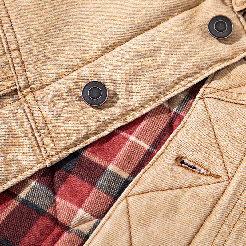 RRL Áo khoác Storm loạt giặt bẩn nhuộm sợi đảo bông ấm áp kẻ sọc áo khoác bông denim_thumbnail_2