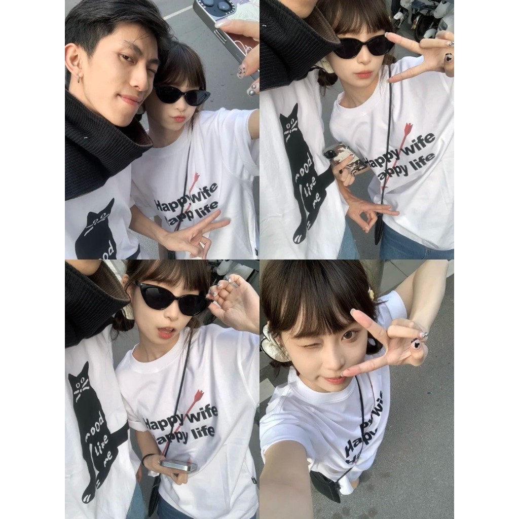 Áo thun couple cặp đôi form rộng tay lỡ màu xinh ATD864 Miucho vải cotton cổ tròn in mix_thumbnail_6