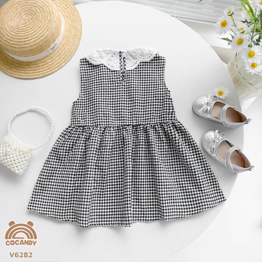 Váy sát nách ĐEN chấm bi nhún phối 2 nơ_thumbnail_2