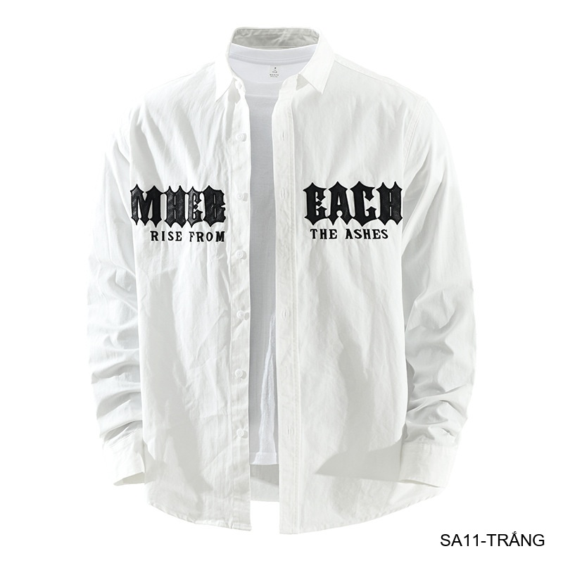 SA11 - Áo sơ mi nam dài tay họa tiết chữ phong cách Nhật Bản, chất cotton mềm mại, dáng rộng thoải mái