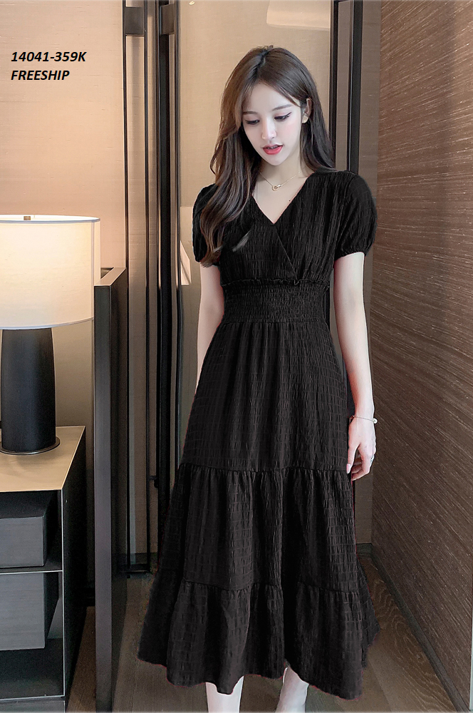 14041-Đầm xòe 3 tầng cổ đắp chéo sang trọng (vải tằm sốp,  lót )FREESHIP_thumbnail_1