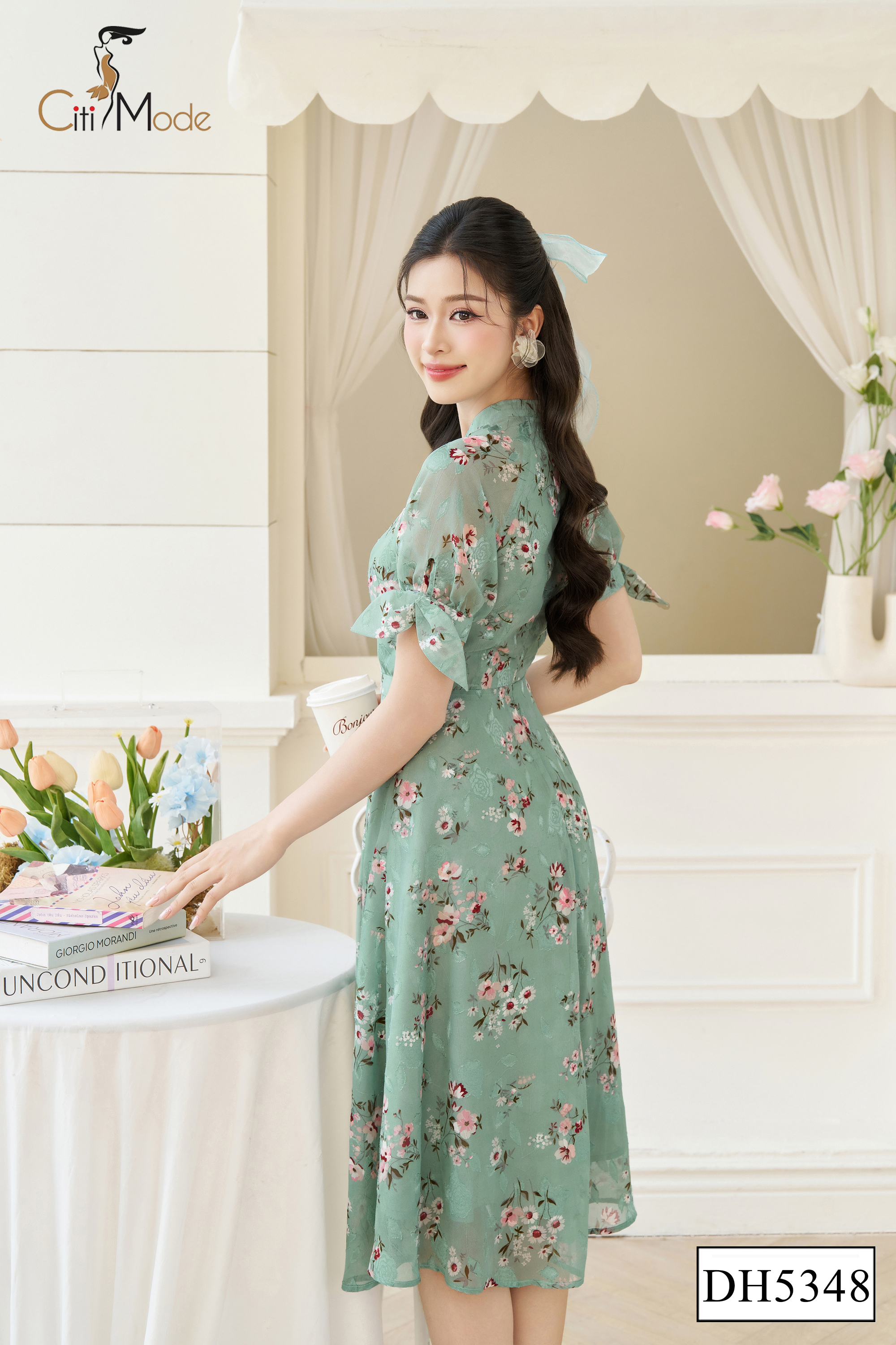 Đầm xòe hoa xanh tay cách điệu_thumbnail_2