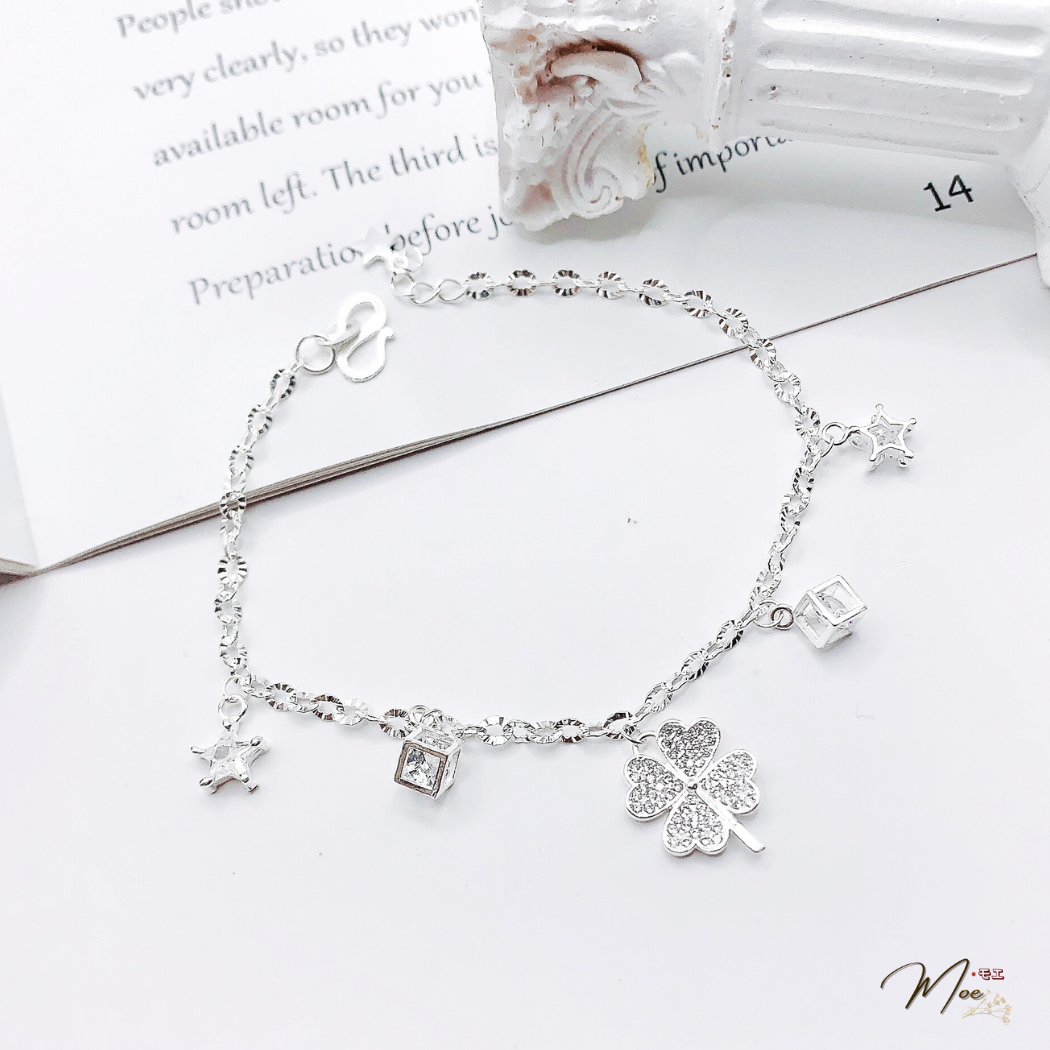 LT293 - Lắc tay cỏ 4 lá lập phương pha lê