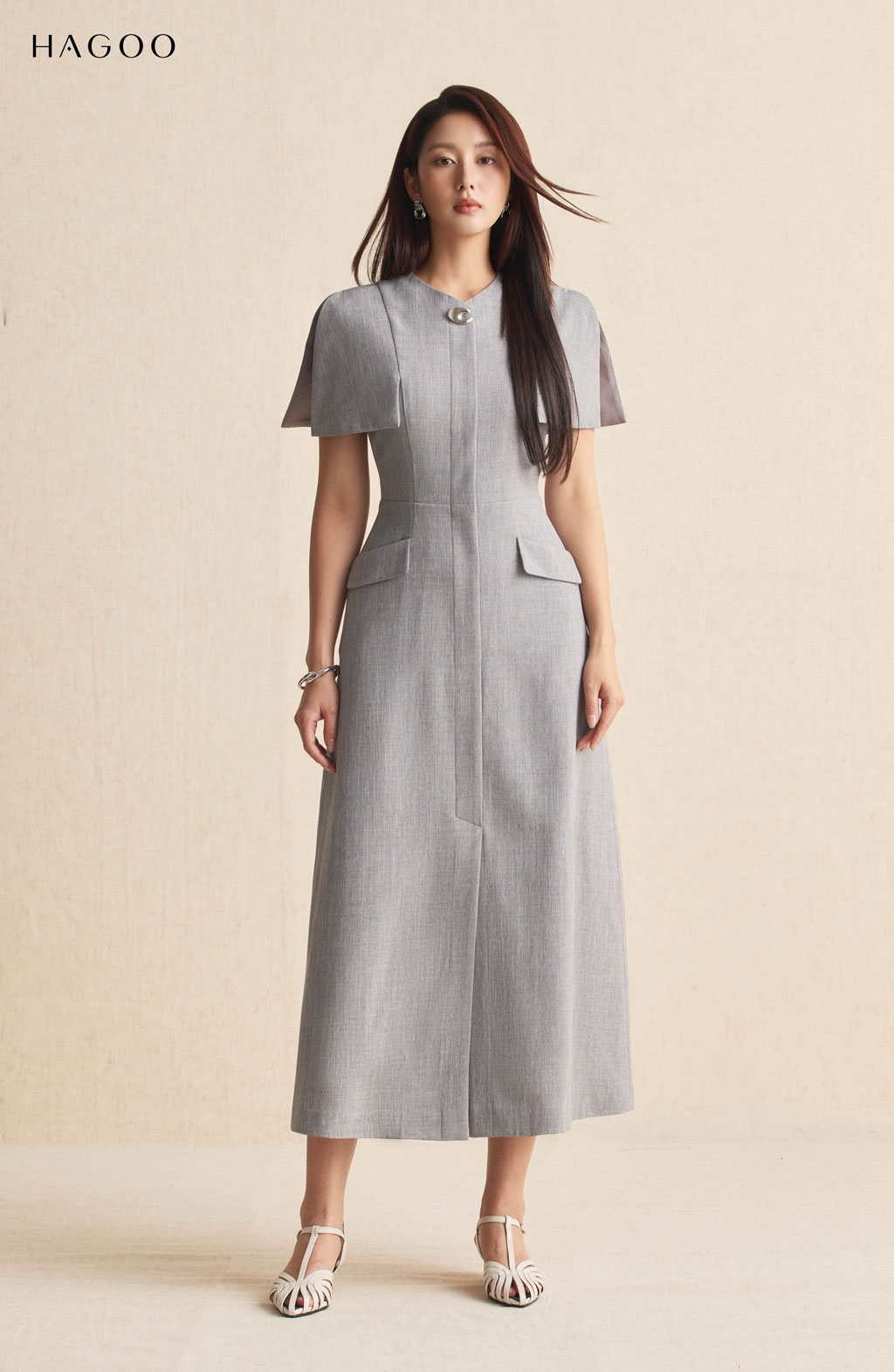 Váy cổ V vai xẻ HAGOO