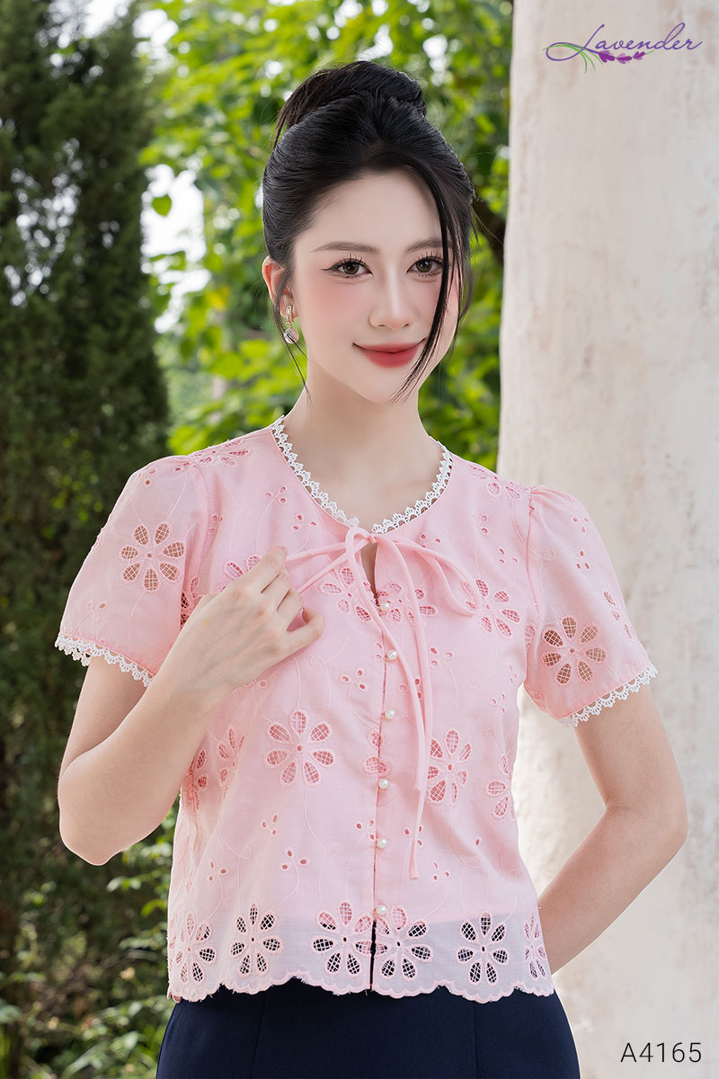 Áo sơ mi tơ thêu hoa tiết hoa tay ngắn  A4165_thumbnail_5