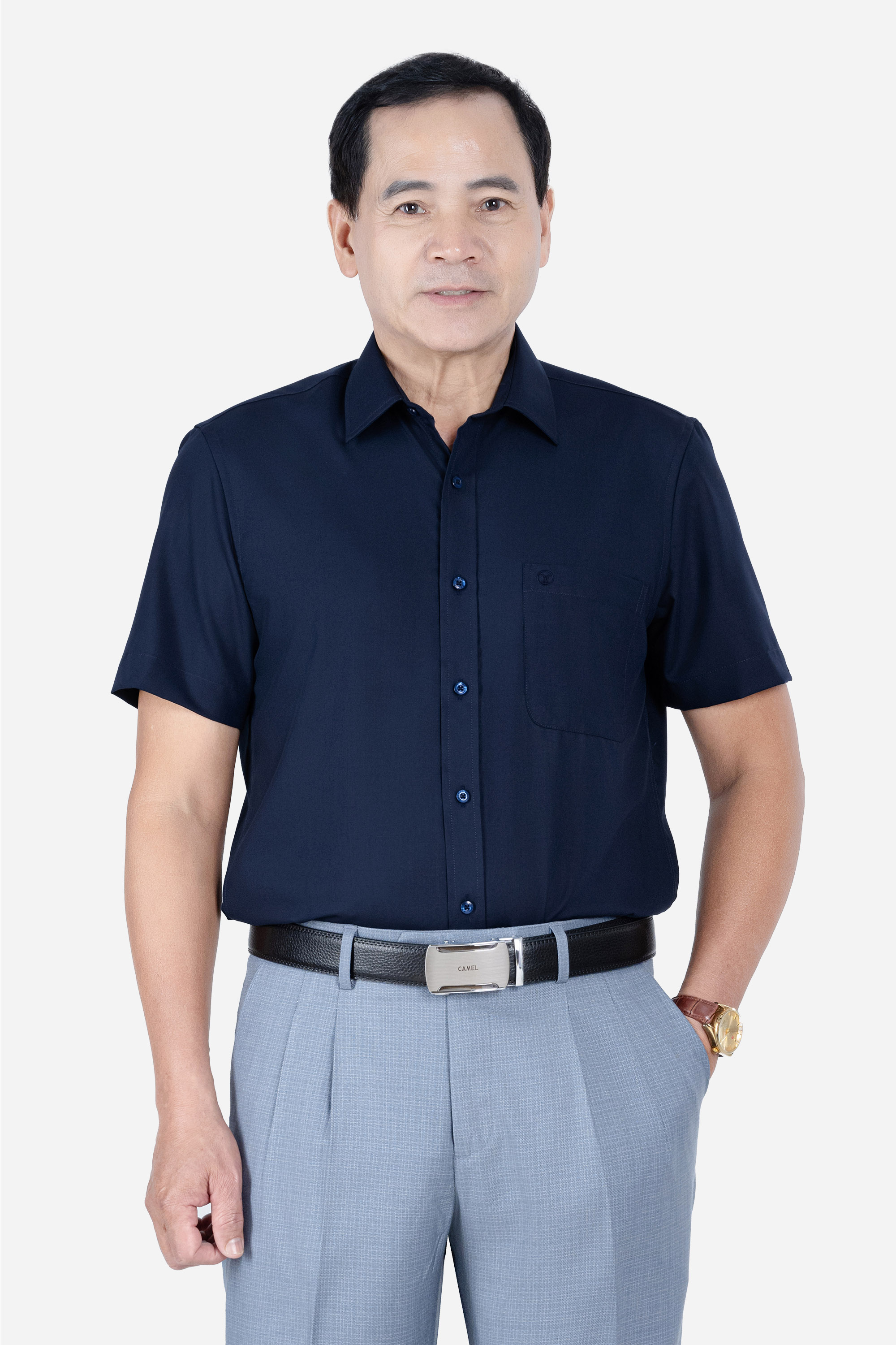 Sơ Mi Trơn Cộc Tay Nam Trung Niên Chất Liệu Cotton Nhập Khẩu_thumbnail_3