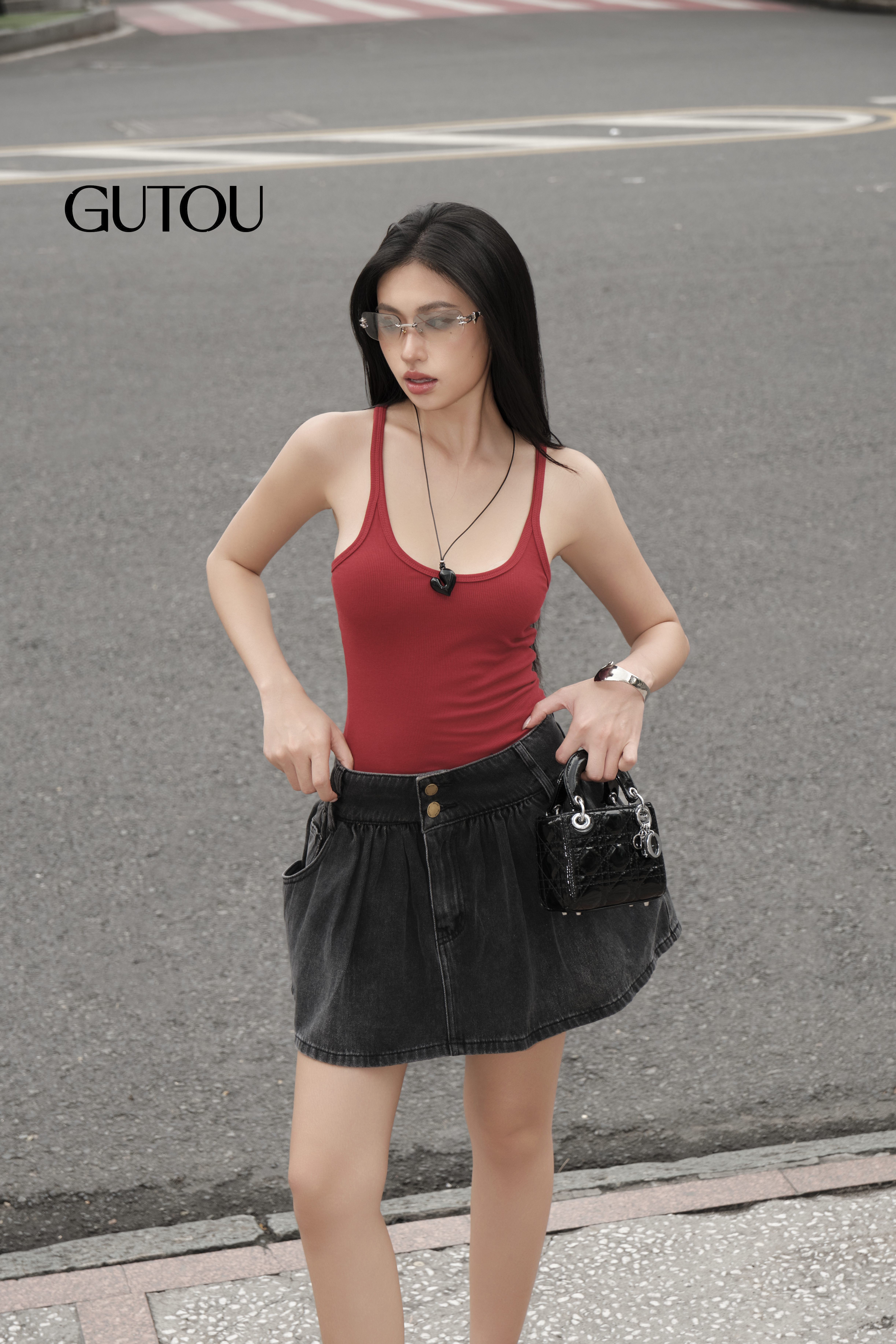 [ GUTOU ] Chân Váy Jean Basic Chữ A Xòe_thumbnail_4