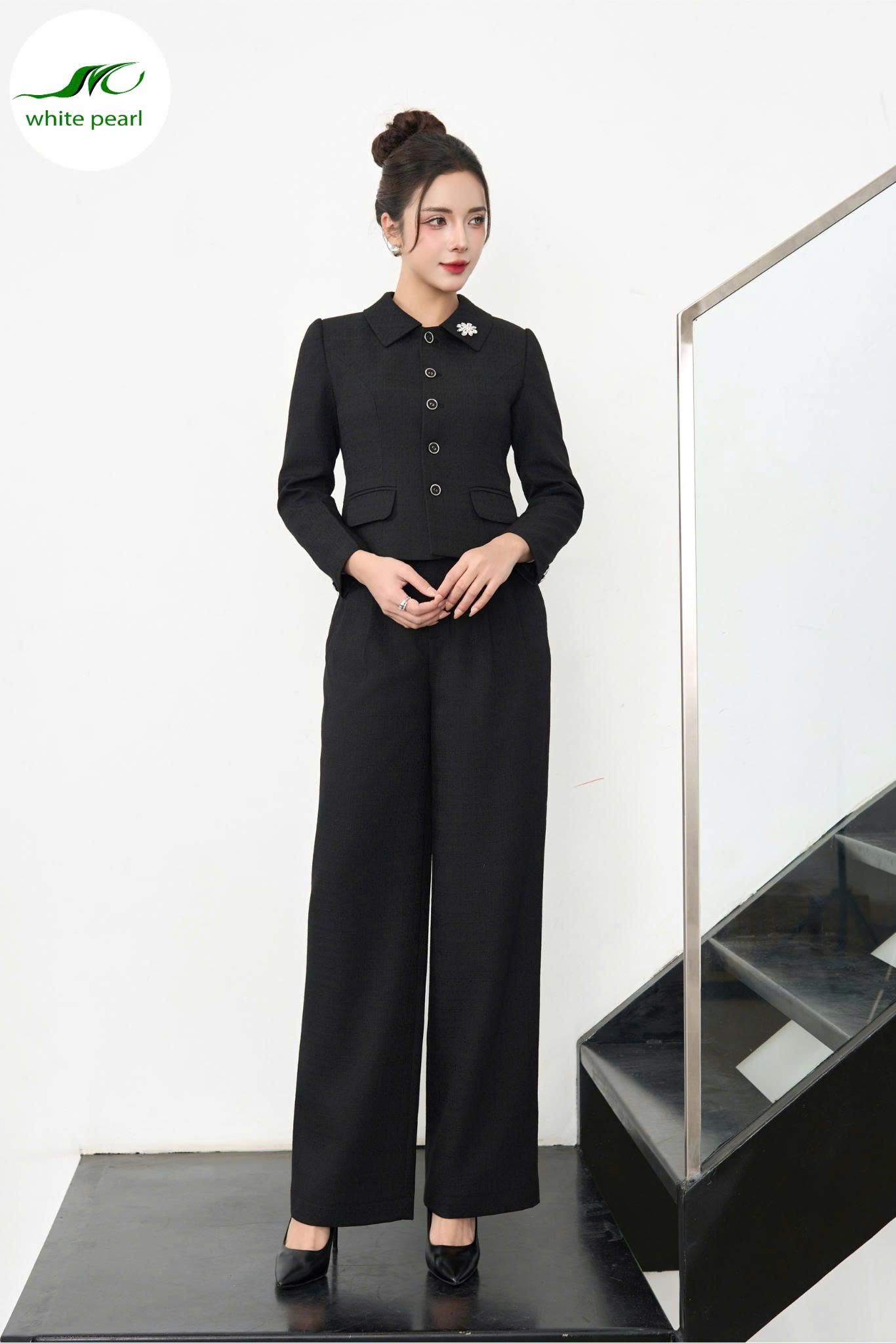 Quần suông dạ 2ly / Áo vest dạ cổ sen vuông Thời Trang Nữ White Pearl _thumbnail_2