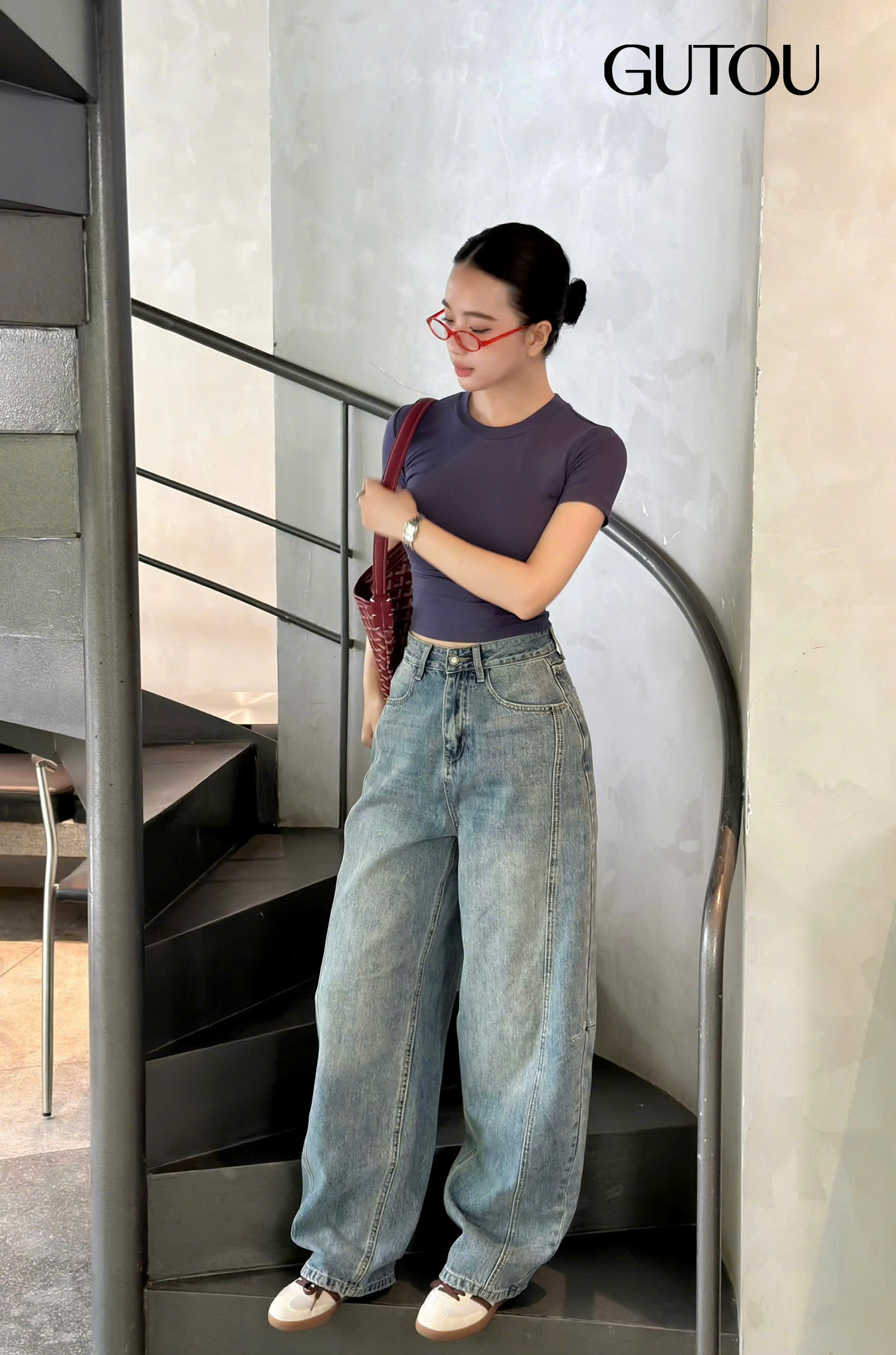 [ GUTOU ] Quần Jean Baggy In Túi Sau Old School_thumbnail_2