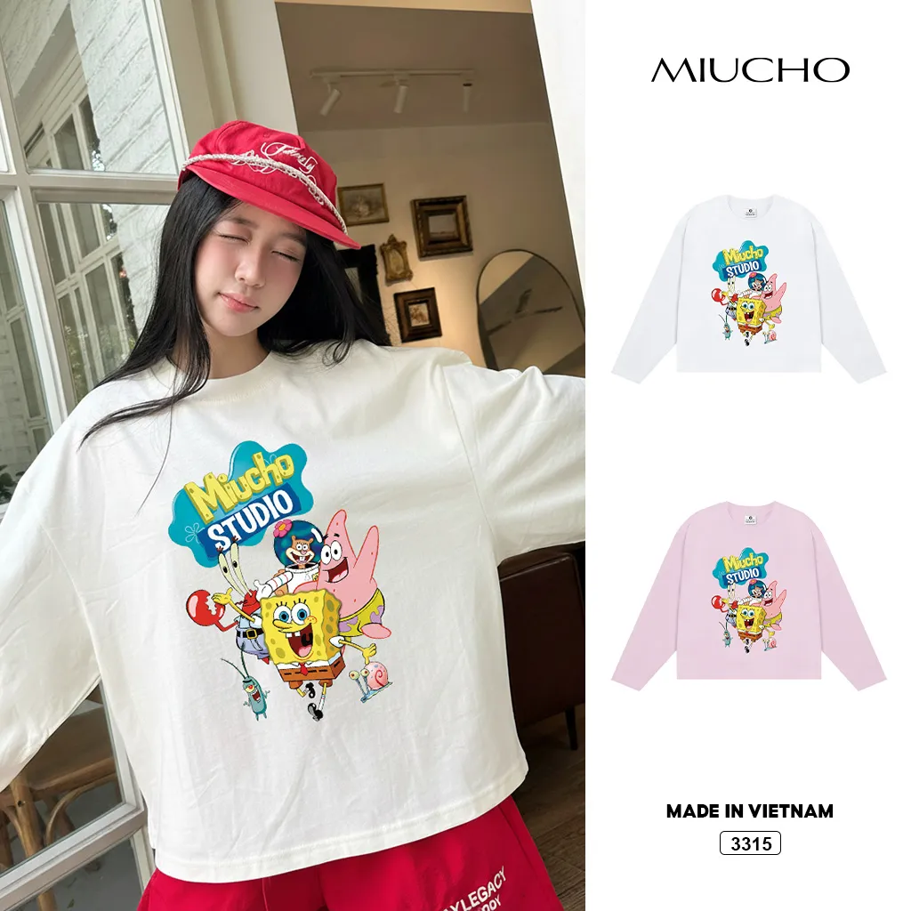 Áo thun nữ boxy tay dài hoạt hình Miucho 3315