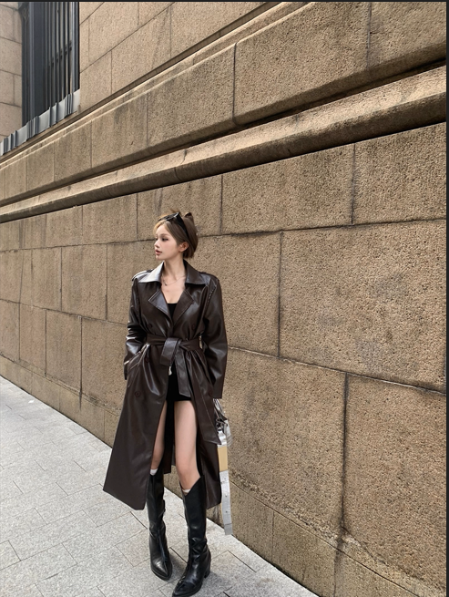 Áo Khoác Da Bóng Nữ Thắt Eo Sang Trọng_thumbnail_5
