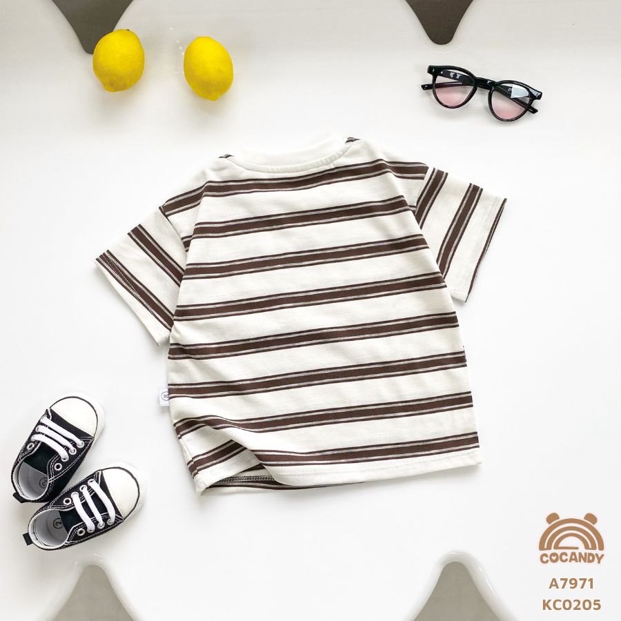 Áo cộc kẻ NÂU cổ tròn túi ngực CCD_thumbnail_2