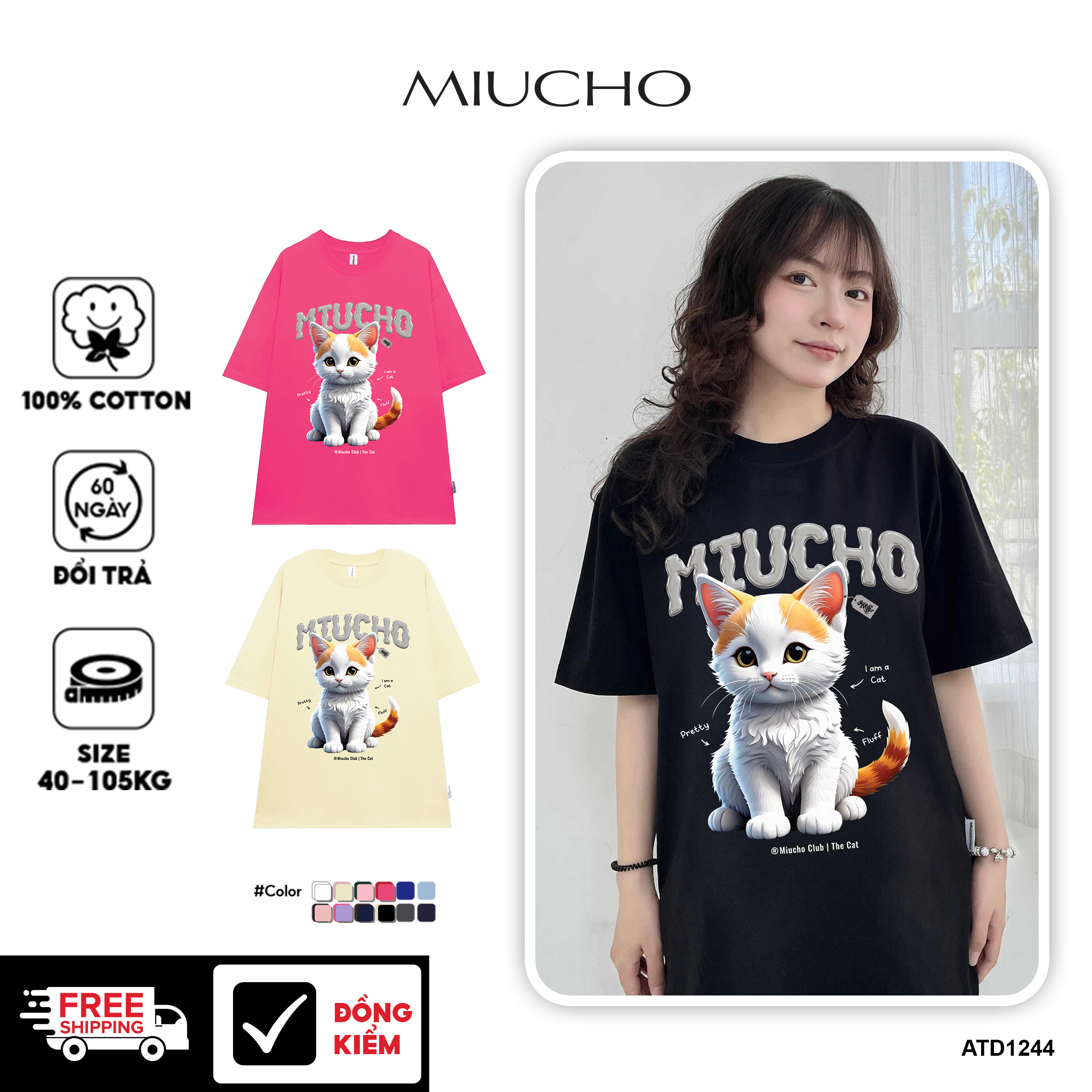 Áo thun form rộng 12 con giáp tuổi Mão ATD1244 Miucho tay ngắn cổ tròn in mix