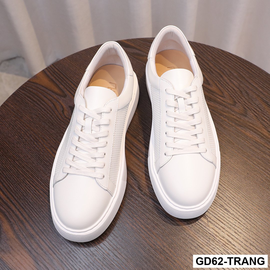 GD62 - Giày trắng đục lỗ thoáng khí mùa hè mới dành cho nam giày thể thao phiên bản Hàn Quốc thời trang hợp thời trang da thật giày nam siêu nhẹ