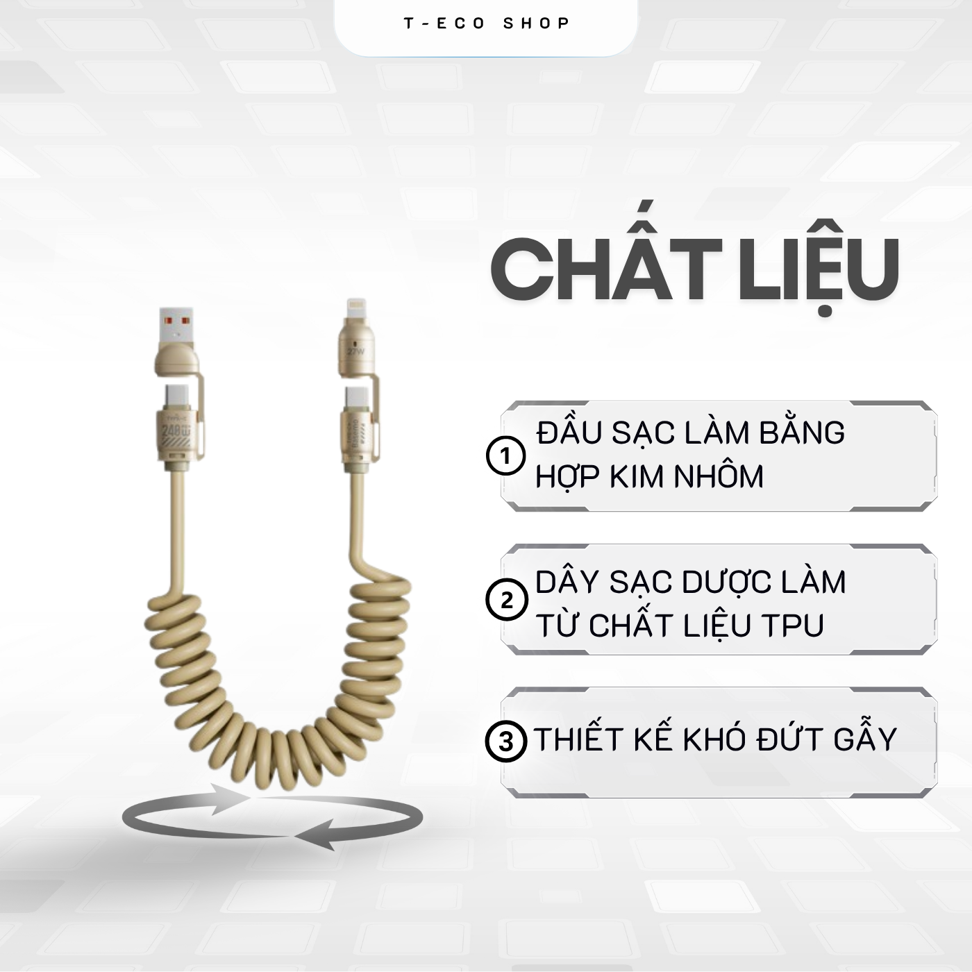 T-ECO SHOP | Cáp Sạc Lò Xo 4 Trong 1 240W – Co Giãn 2m, Type-C, iPhone, Sạc Siêu Nhanh_thumbnail_4