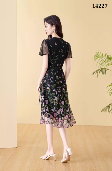 14227-Đầm voan tay tiên cổ V in họa tiết hoa hồng (voan,lót)_thumbnail_4