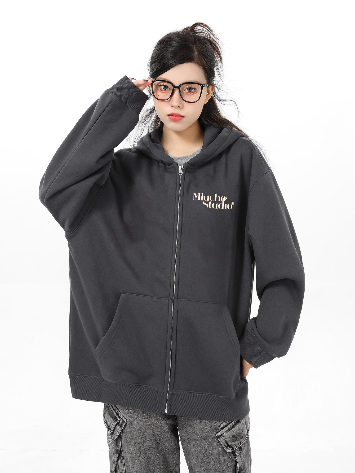 Áo hoodie zip local brand HZD1579 Miucho vải nỉ chân cua dày dặn mủ rộng in typography_thumbnail_5