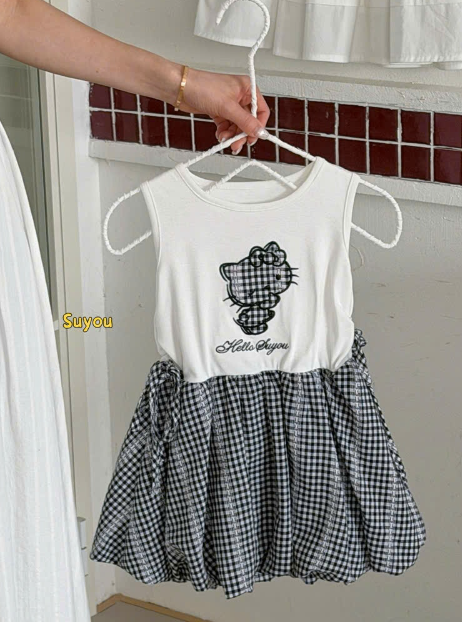 SU68 - Váy sát nách phối chân kẻ caro in hình hãng Suyou_thumbnail_0