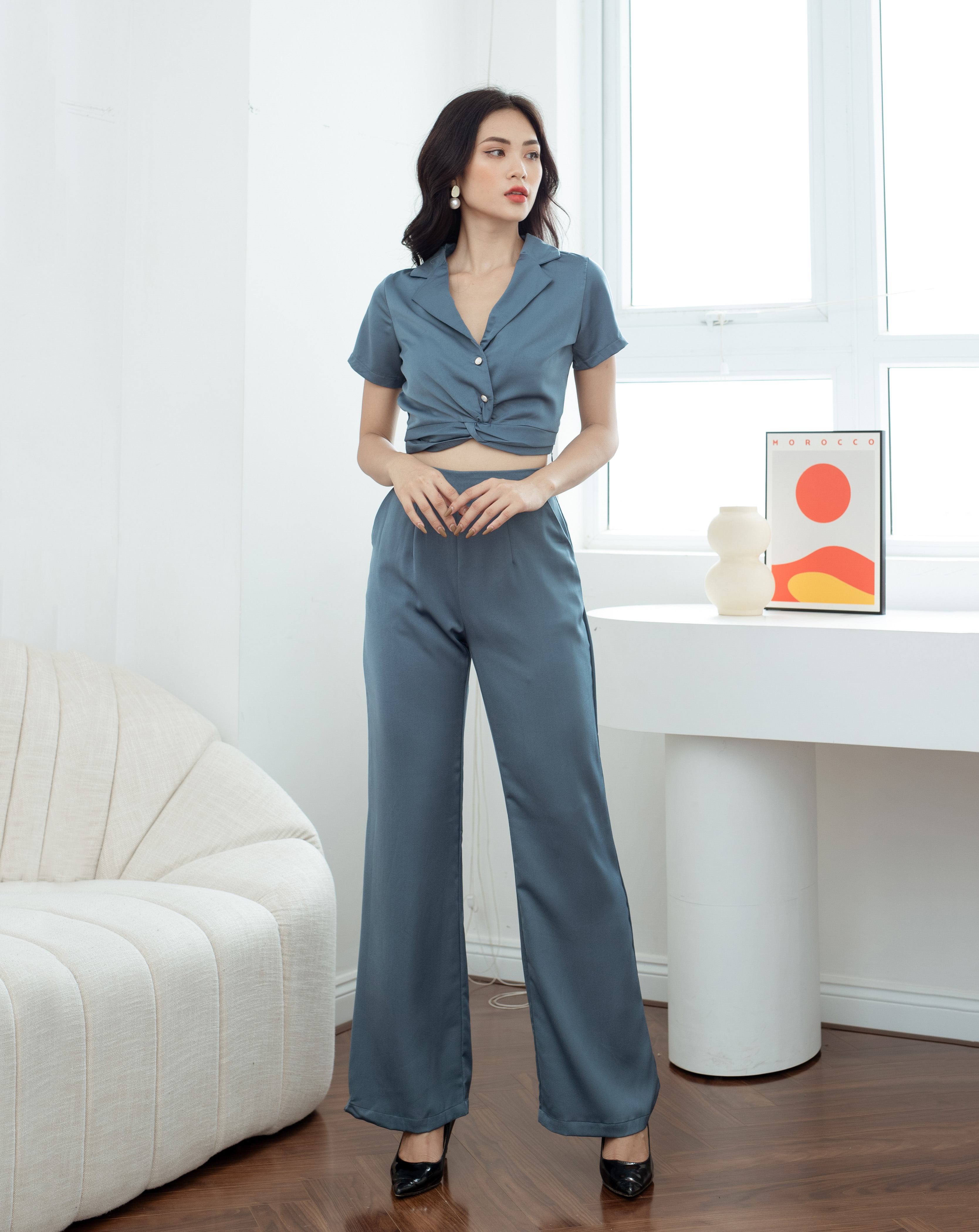 Set nguyên bộ quần dài áo crop top